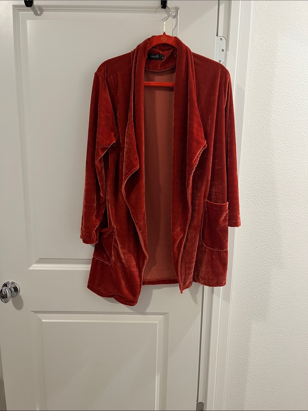 Amaryllis Velvet Open-Front Cardigan - Rust